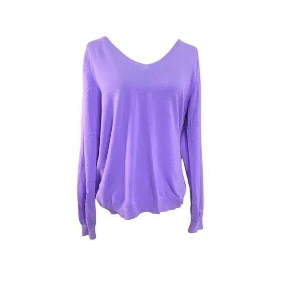 Women’s IZOD Golf Sweater Large Purple V Neck Preppy Long Sleeve Patch Elbows - Picture 1 of 8